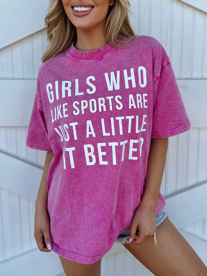 矿洗“喜欢运动的女孩要好一点”粉色 T 恤
