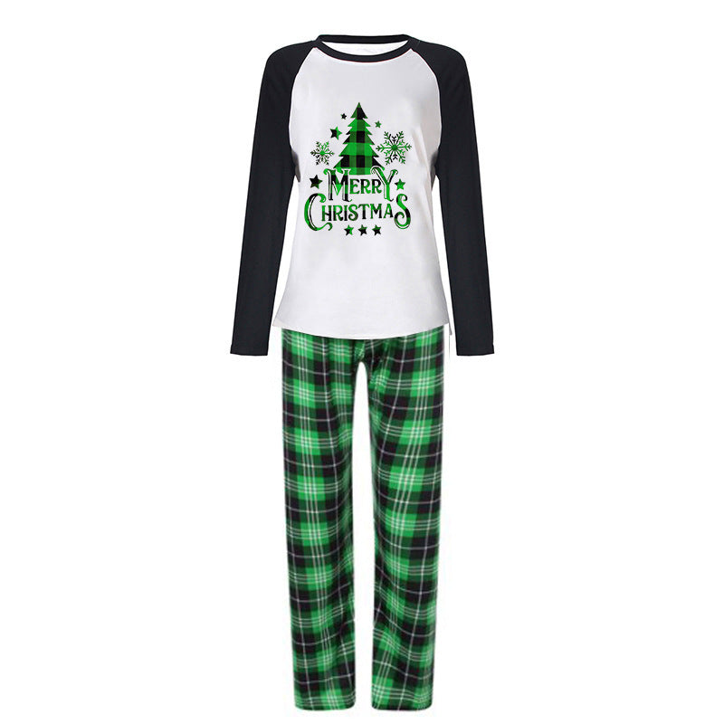 Conjuntos de pijamas combinando para a família com padrão de árvore de Natal xadrez verde (com roupas de cachorro de estimação)
