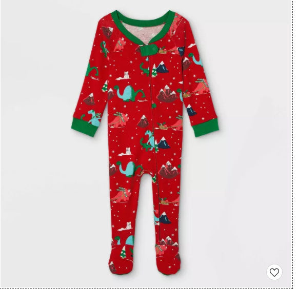 Passende Pyjama-Sets für die ganze Familie in Rot mit süßem Dinosaurier-Muster