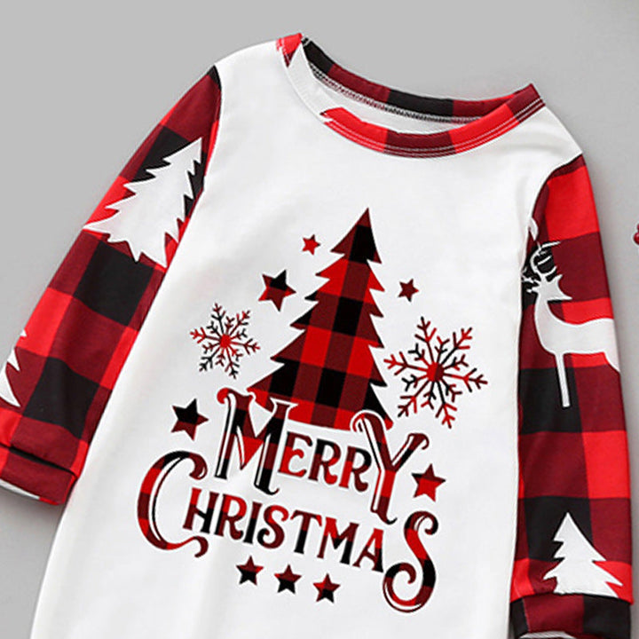 Conjuntos de pijamas a juego familiares con patrón de árbol de Navidad a cuadros rojos
