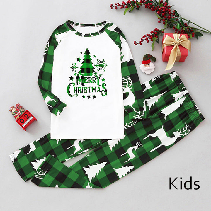 ערכות פיג'מה תואמות למשפחה עם דפוס עץ חג המולד משובץ ירוק (עם בגדי הכלב של חיית המחמד)