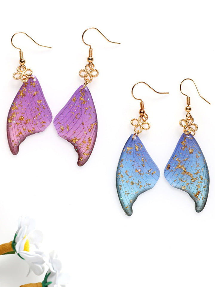 Πολύχρωμα φτερά πεταλούδας εποξειδικά σκουλαρίκια από χρυσό φύλλο