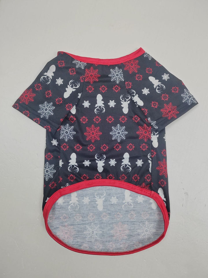 Set pigiami coordinati per la famiglia con cervi delle nevi rossi di Natale (con vestiti per cani)