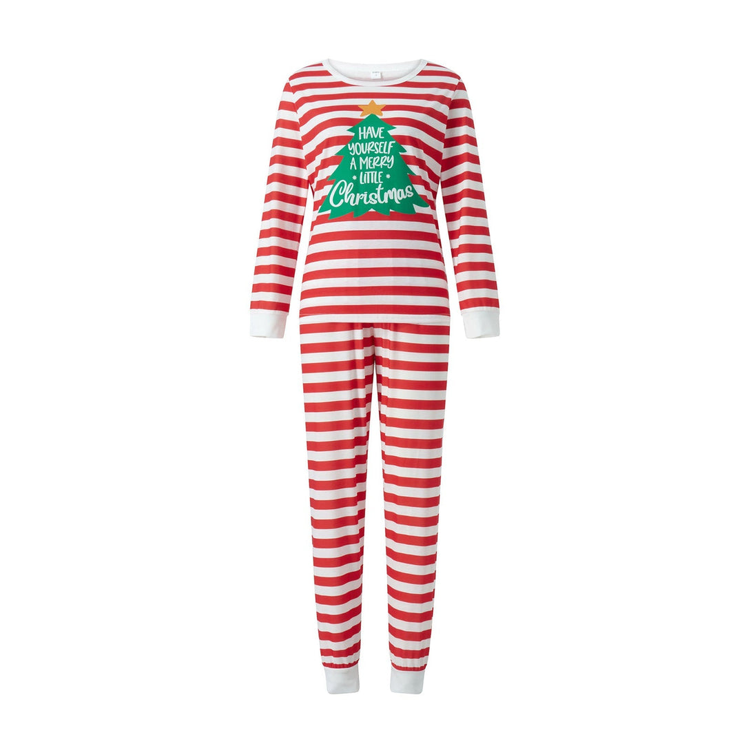 Red and White Striped Christmas Tree Fmalily Matching Pajamas Sets
