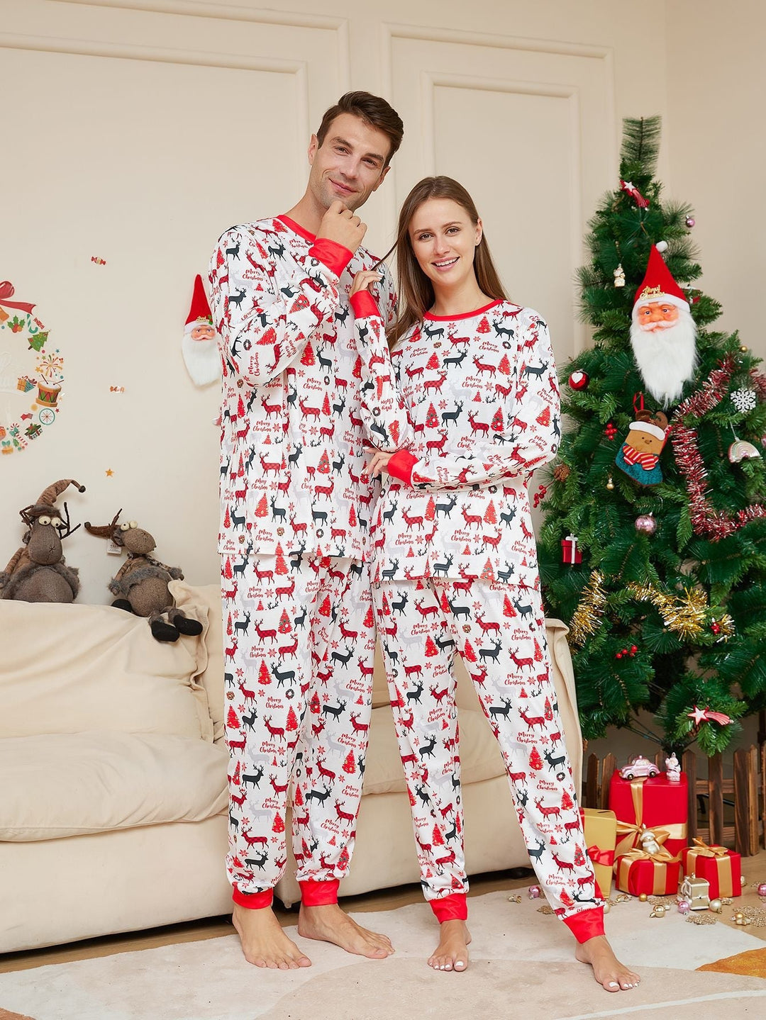 Kersthertenprint Fmalily bijpassende pyjamasets