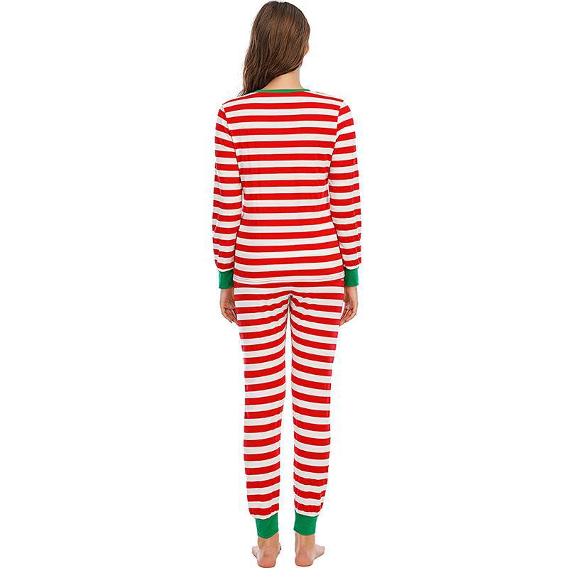 Red and White Striped Green Collar Family Matching Pajamas Set
