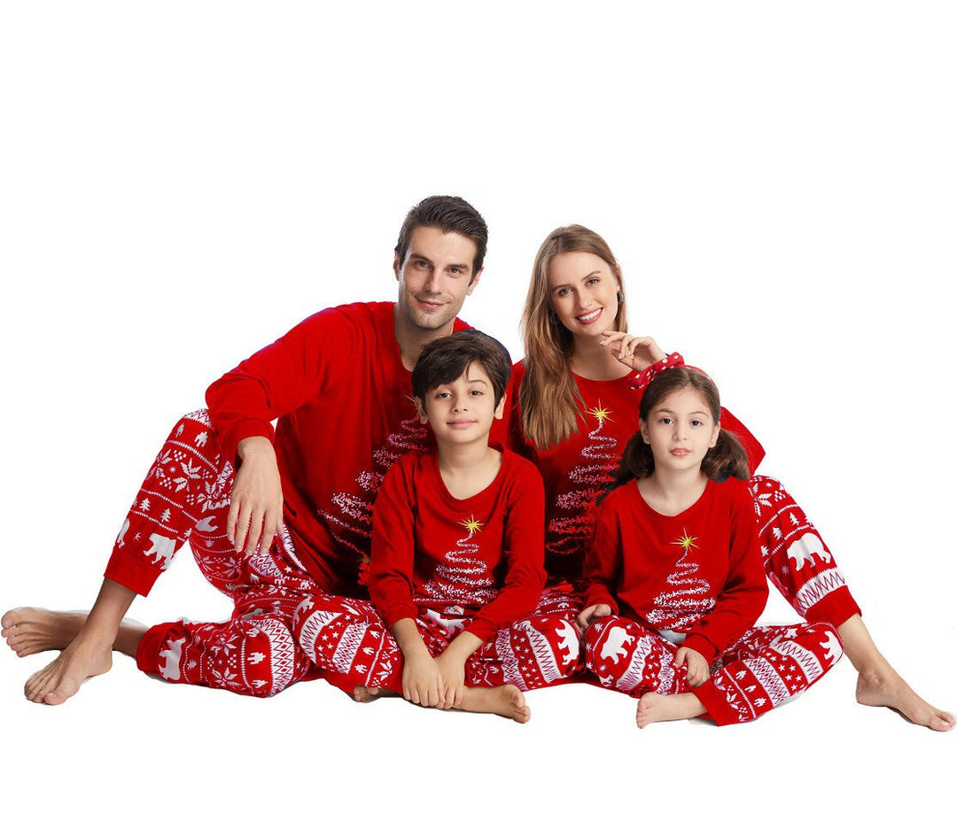 Conjuntos de pijama combinando com estampa de árvore de Natal vermelha Fmalily