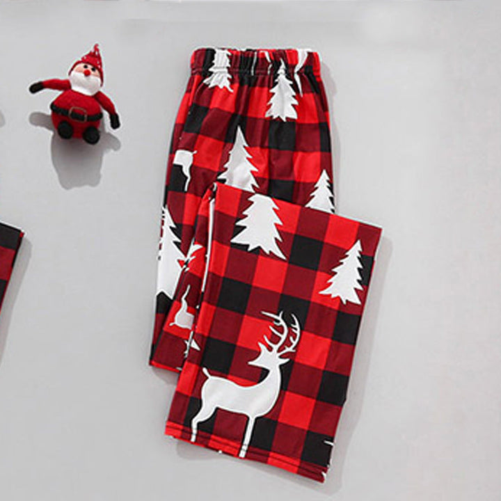 红色格子圣诞树图案家庭配套睡衣套装