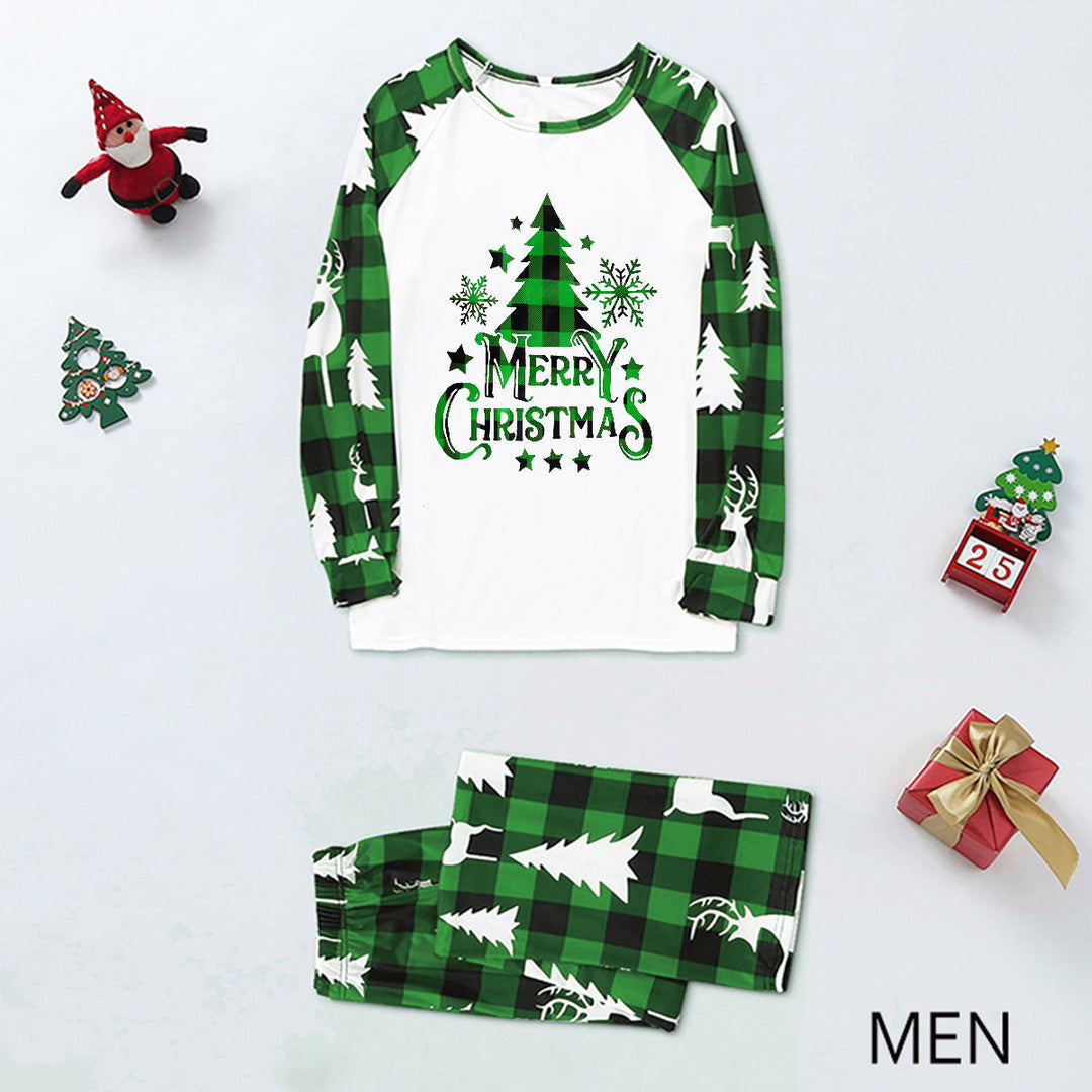 녹색 격자 무늬 크리스마스 트리 패턴 패밀리 매칭 잠옷 세트 (애완견 옷 포함)