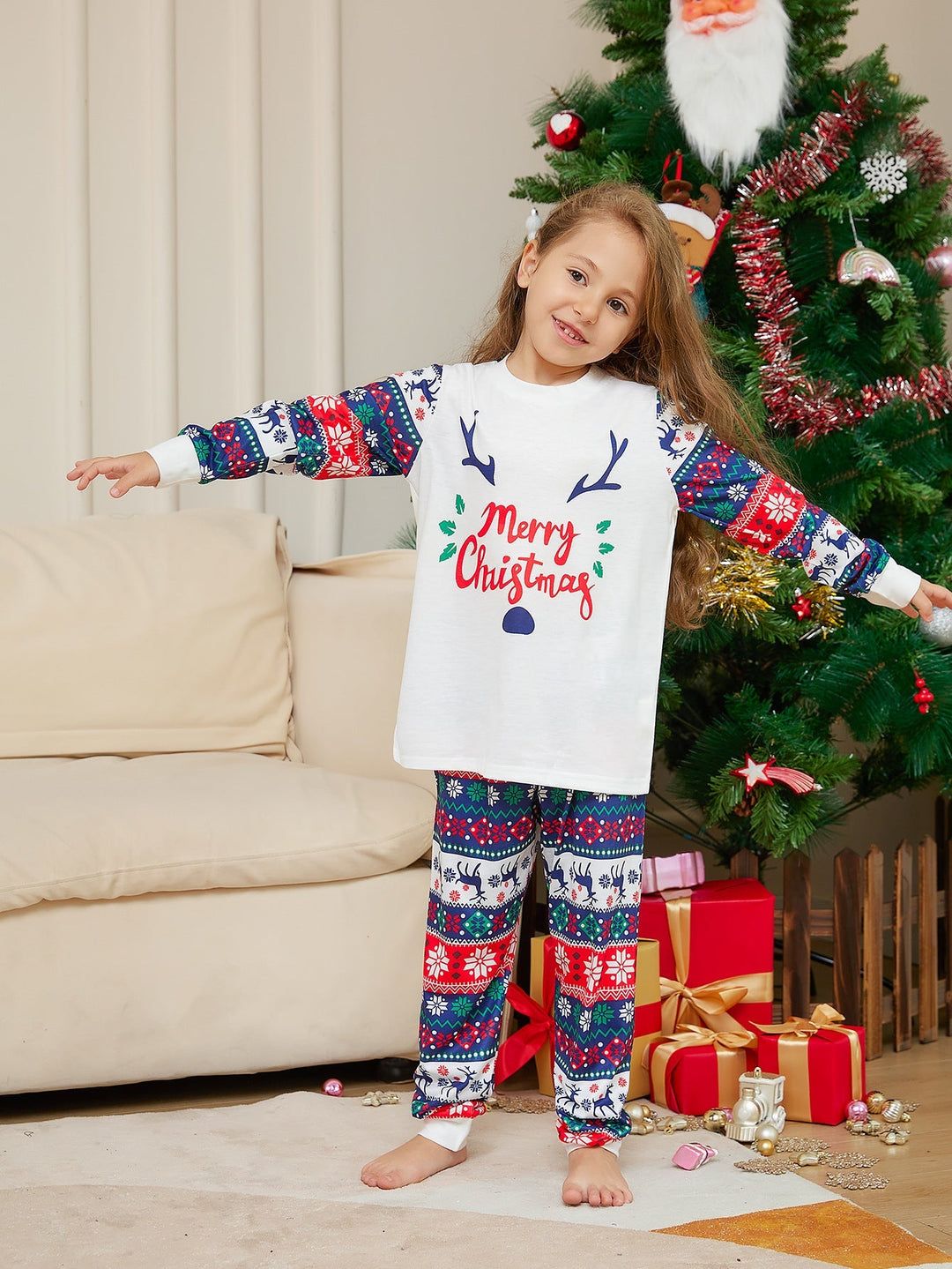 Ensembles de pyjamas assortis de Noël à carreaux de cerf (avec animaux de compagnie)