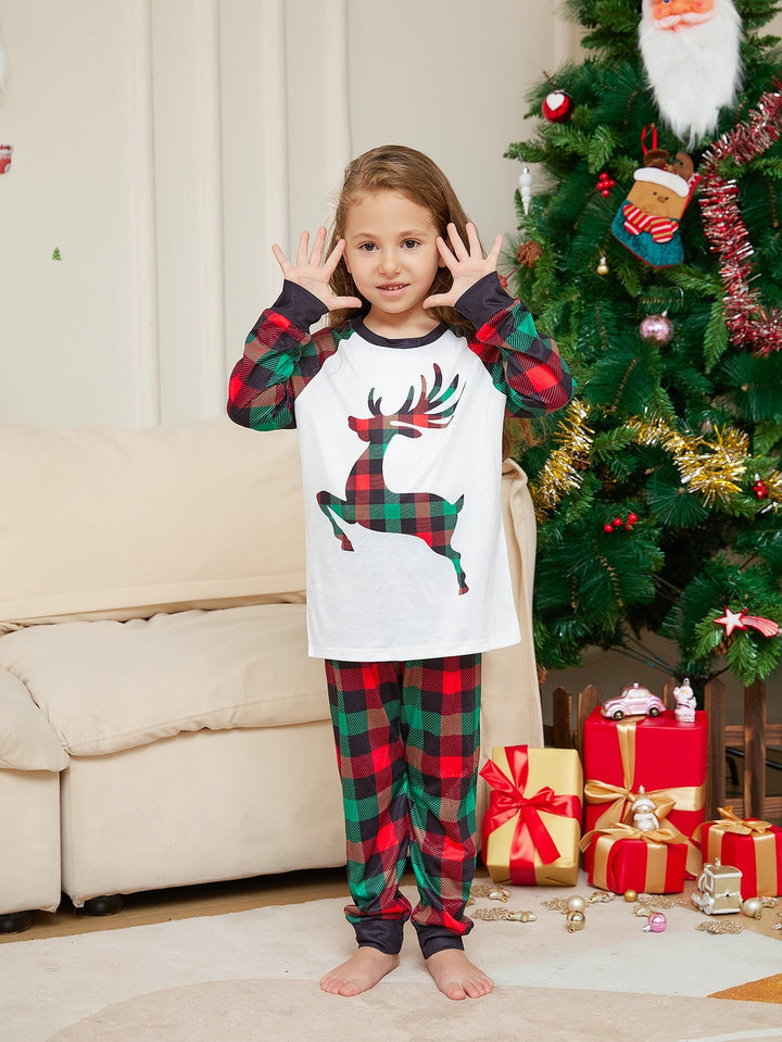 Ensembles de pyjamas assortis Fmalily en forme de cerf à carreaux de Noël (avec animaux de compagnie)