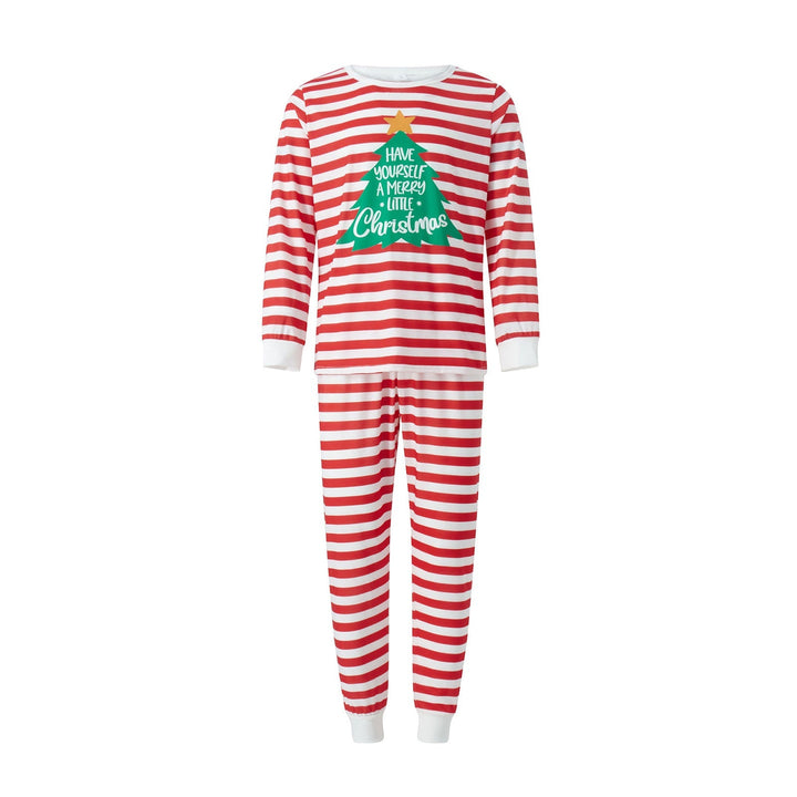Conjuntos de pijamas familiares a juego con árbol de Navidad a rayas rojas y blancas