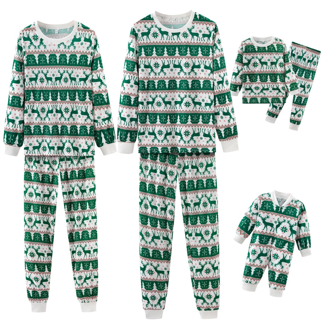 Conjuntos de pijamas familiares de alce navideño verde