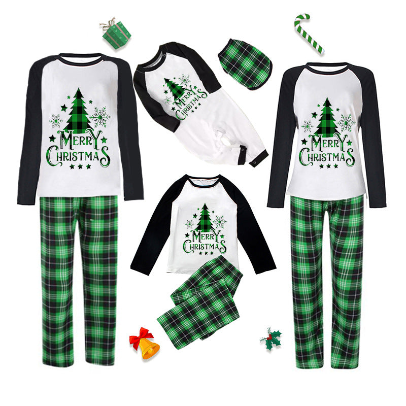 녹색 격자 무늬 크리스마스 트리 패턴 패밀리 매칭 잠옷 세트 (애완견 옷 포함)