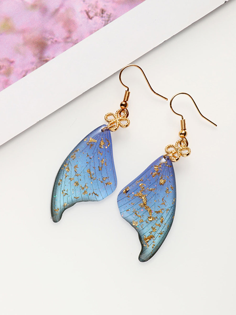 Colorful Butterfly Wings Gold Foil Epoxy Earrings