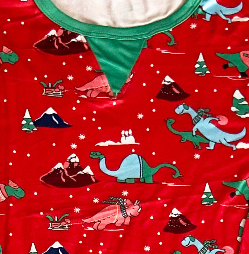 Passende Pyjama-Sets für die ganze Familie in Rot mit süßem Dinosaurier-Muster
