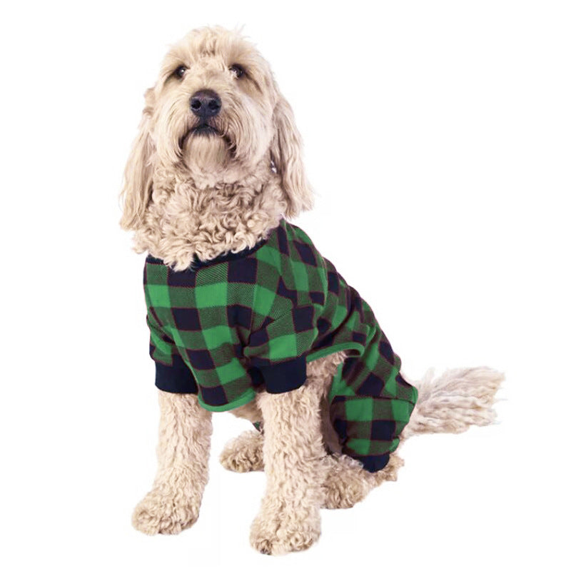 Set pigiami coordinati per tutta la famiglia con motivo ad albero di Natale scozzese verde (con vestiti per cani dell'animale domestico)
