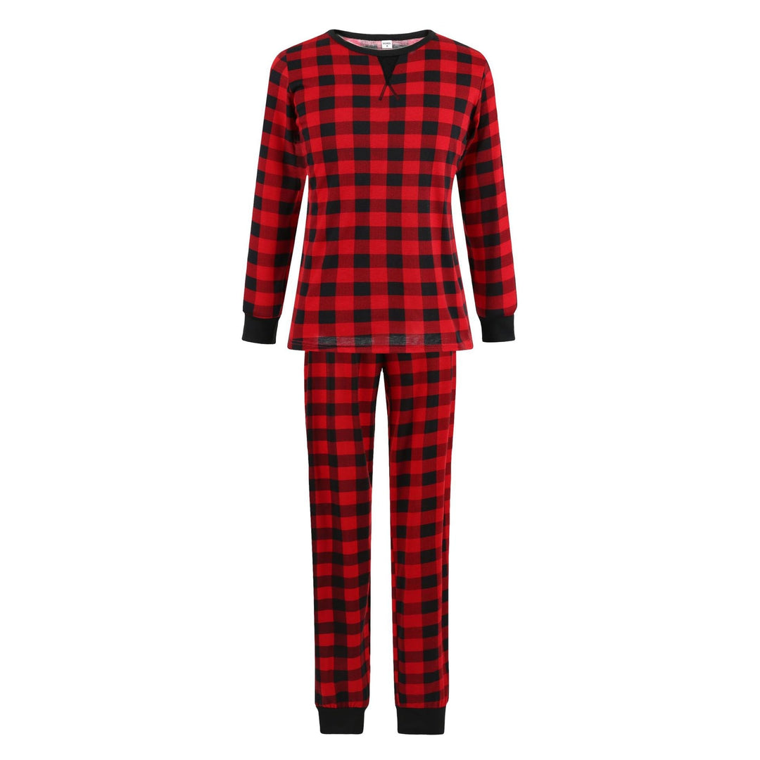 Set de pijamale asortate pentru familie în carouri negru-roșu de Crăciun