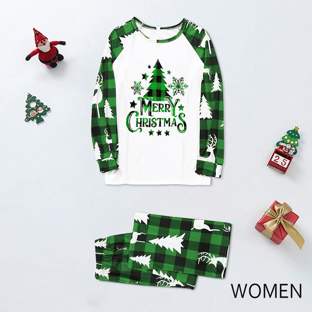 Set pigiami coordinati per tutta la famiglia con motivo ad albero di Natale scozzese verde (con vestiti per cani dell'animale domestico)