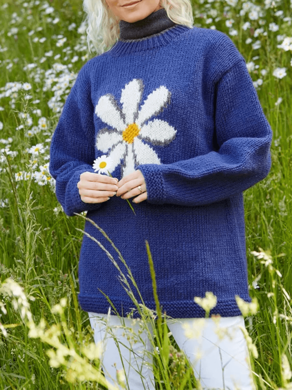 Vintage Daisy Pattern Sweater Denim