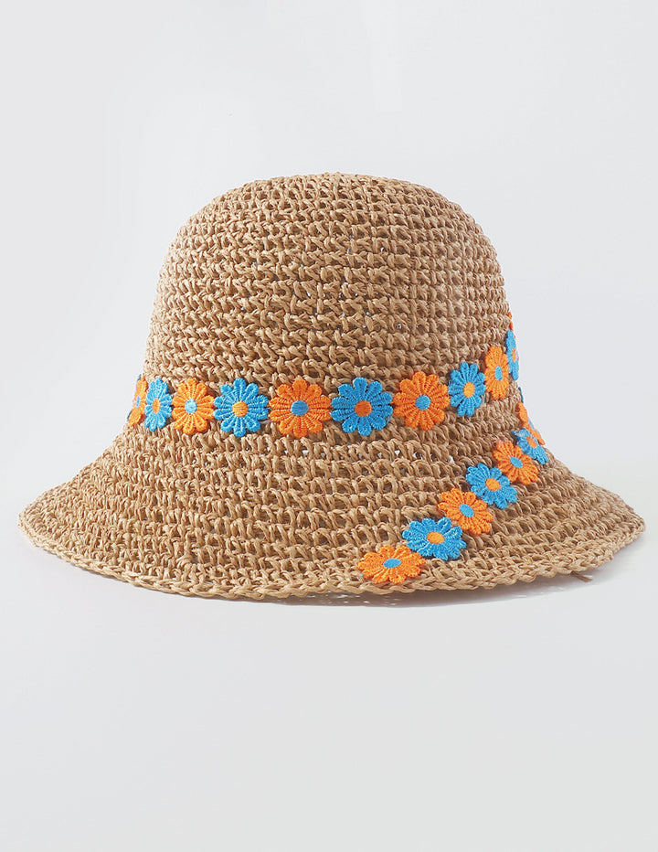 刺绣花卉围裹式渔夫帽