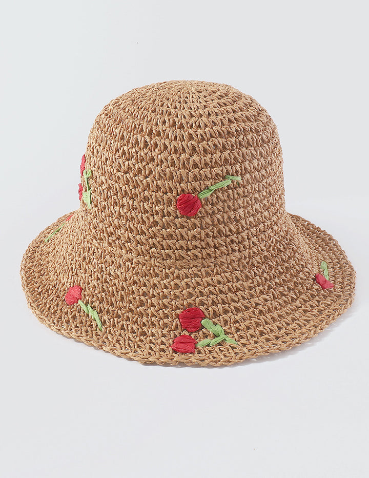 قبعة دلو منسوجة على شكل زهرة
