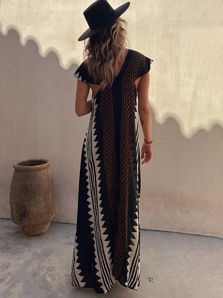 Shannon maxi-jurk met Boheemse Azteekse print