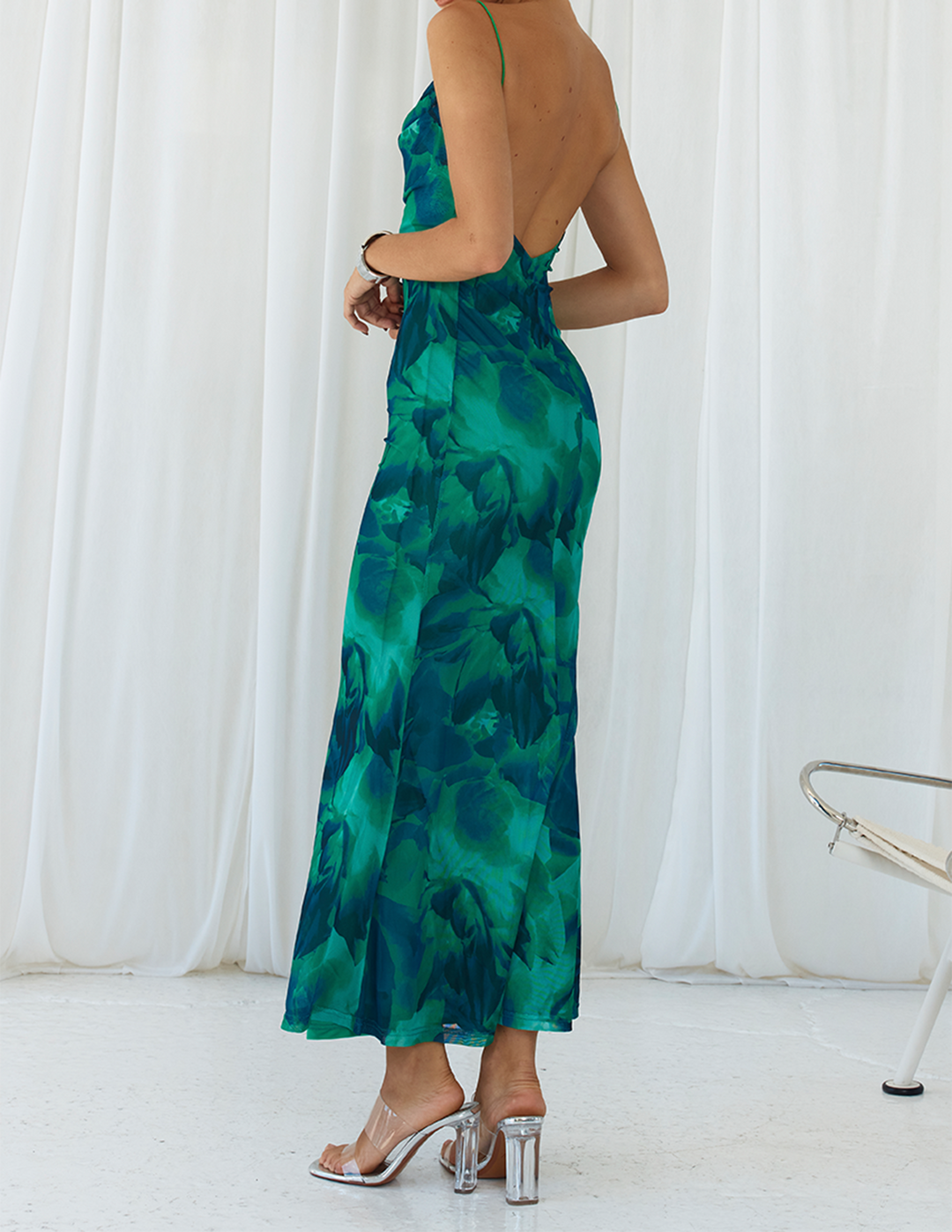 Calista Green Bloom Cowl Neck Slip Maxi Dress