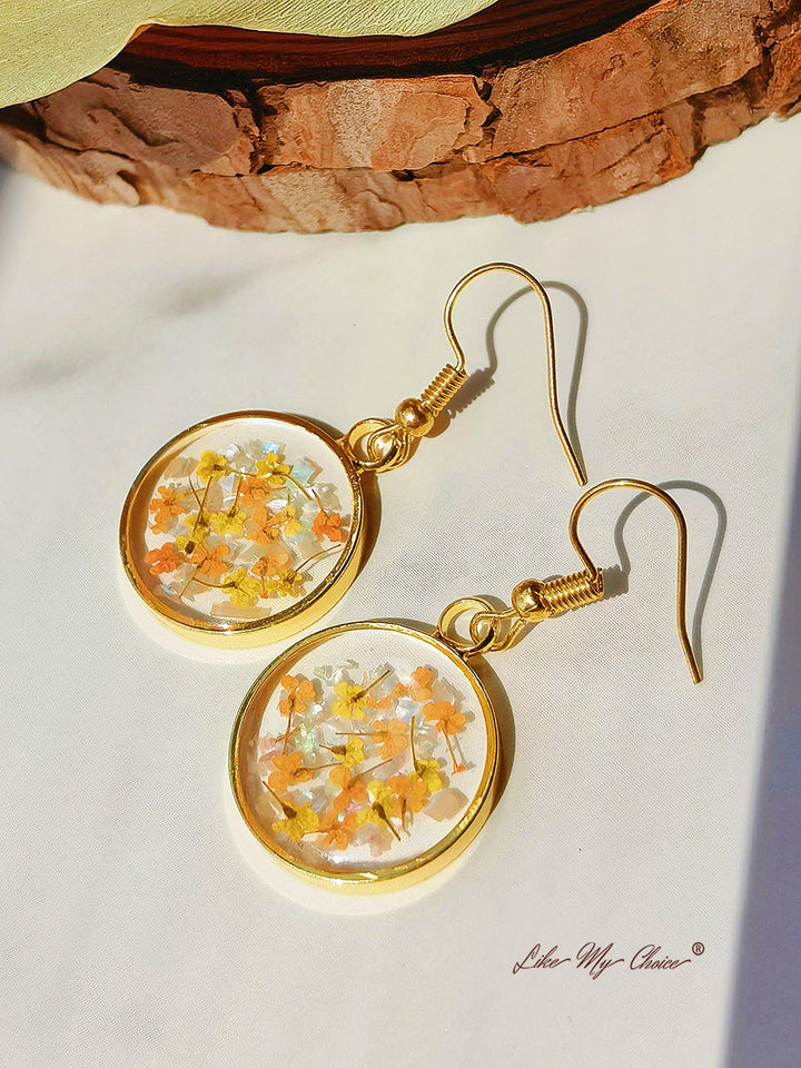 Pressed Flower Earrings - Yellow Lily Resin