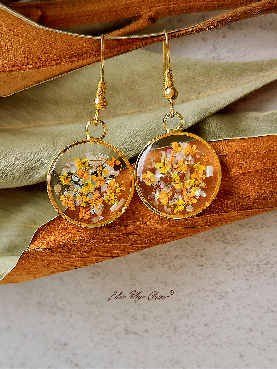 Pressed Flower Earrings - Yellow Lily Resin