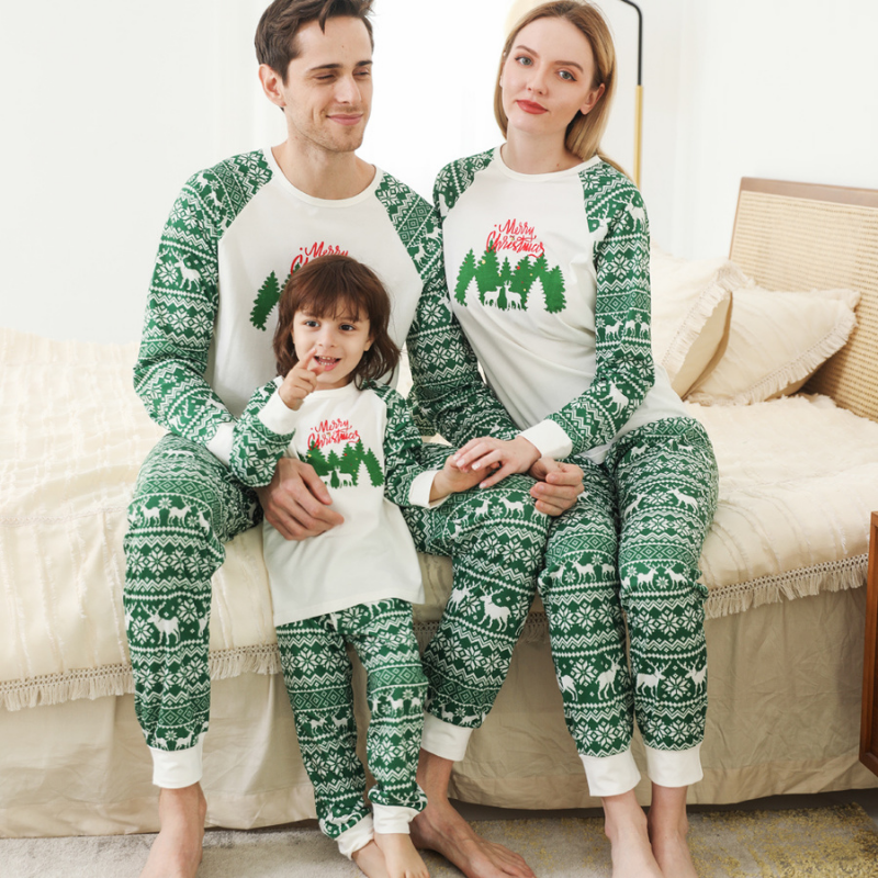 크리스마스 프린트 라운드넥 부모-자식 잠옷