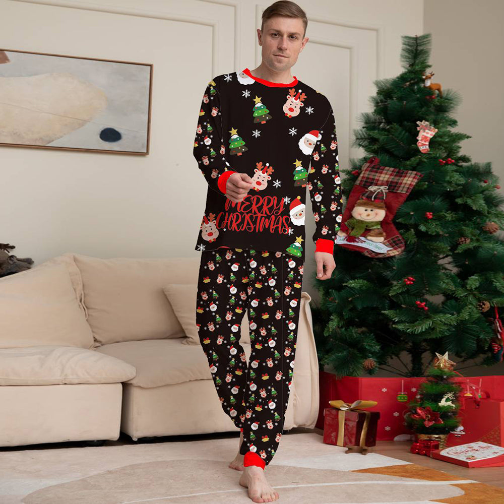 Weihnachts-Familien-Schlafanzug-Set, schwarzer Schneemänner-Einteiler-Pyjama