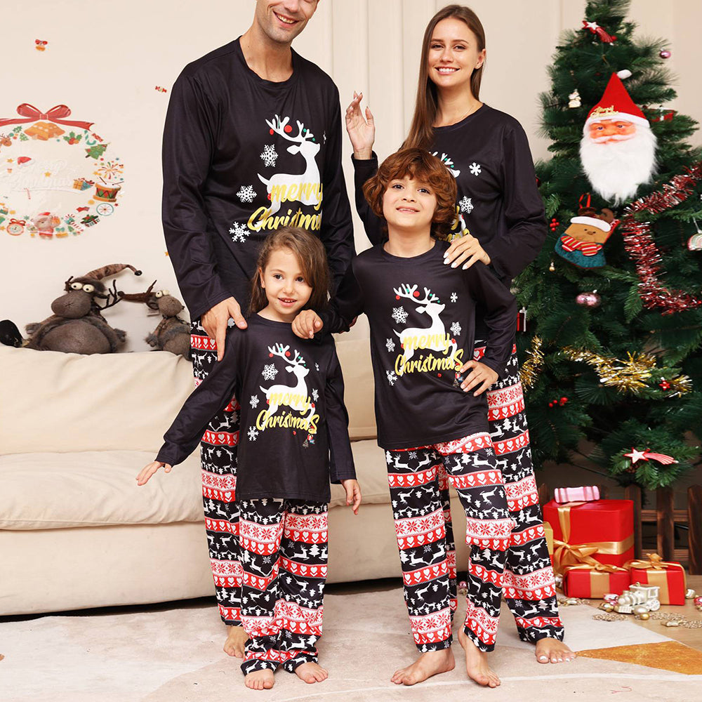 Conjunto de pijamas familiares navideños a juego Pijamas de ciervo negro