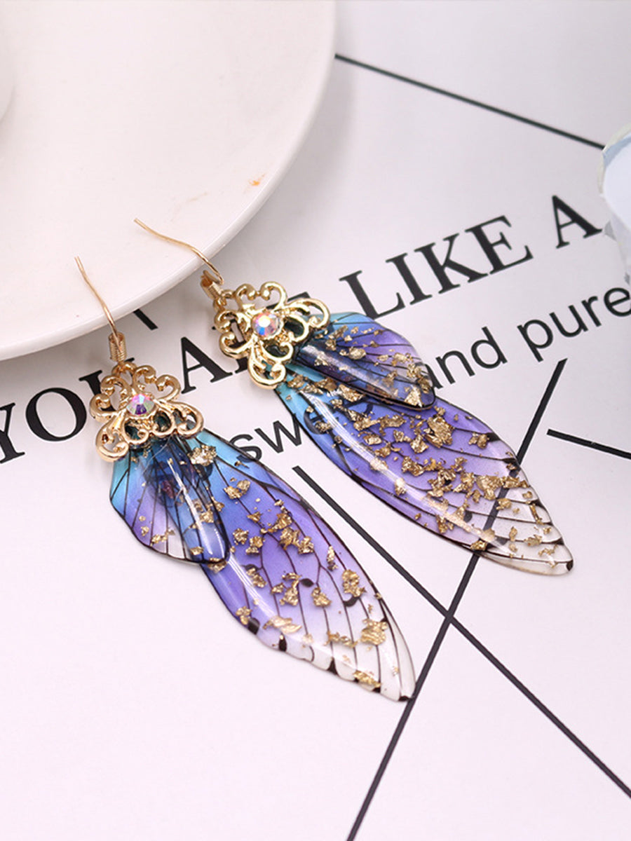 Boucles d'oreilles en cristal d'aile de cigale en strass bleu avec aile de papillon