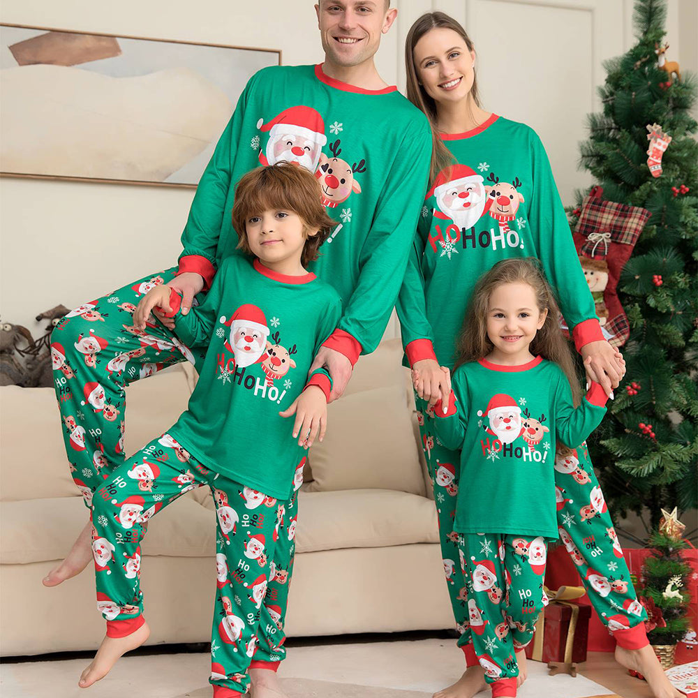 圣诞家庭配套睡衣套装绿色圣诞老人睡衣