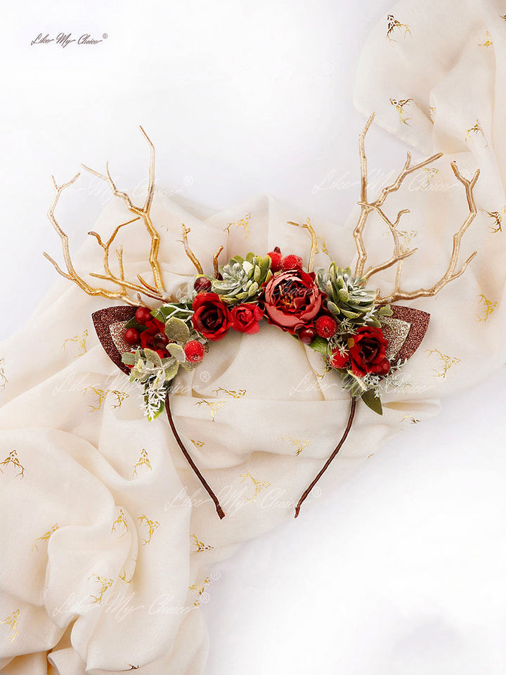 Banda pentru cap de ren de Crăciun cu coarne de trandafir | LikeMyChoice