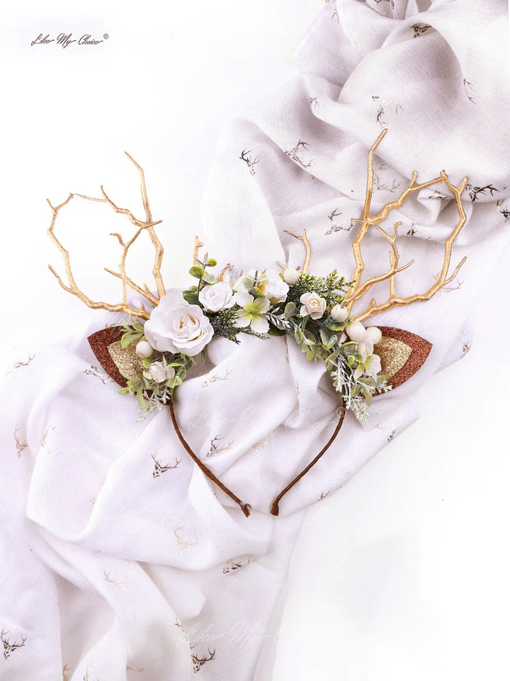 Diadema de reno navideño blanca y salvia | LikeMyChoice®