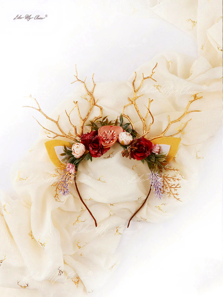 Świąteczna opaska na głowę w kształcie renifera z kwiatem lawendy | LikeMyChoice®