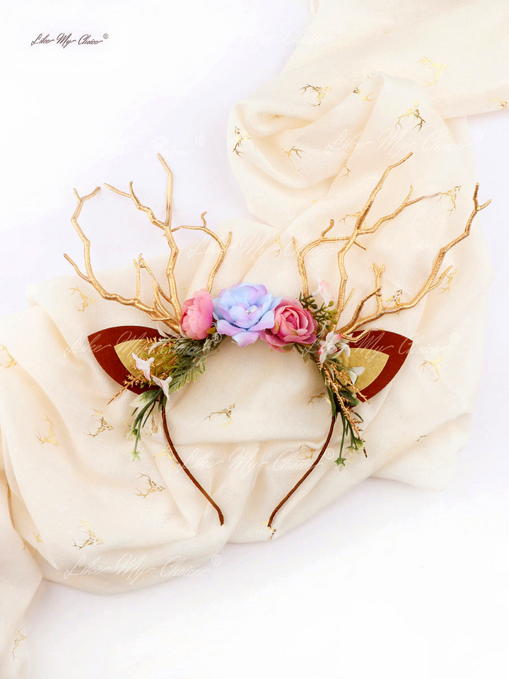 Blummen Schéinheet an d'Beast Chrëschtdag Reindeer Headband | LikeMyChoice®