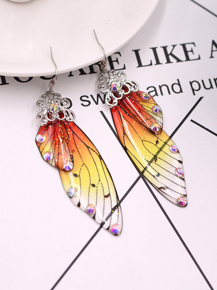 Butterfly Wing Yellow Rhinestone Cicada Wing Crystal Earrings