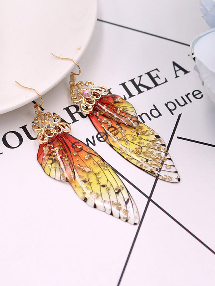 Butterfly Wing Yellow Rhinestone Cicada Skrzydło Kryształowe Kolczyki