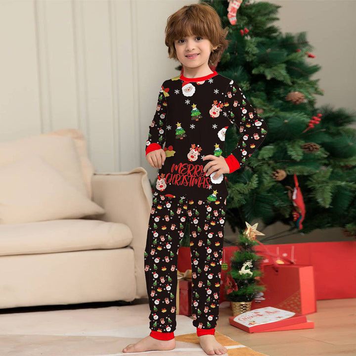 Set de pijamale asortate pentru familie de Crăciun. Oameni de zăpadă negri