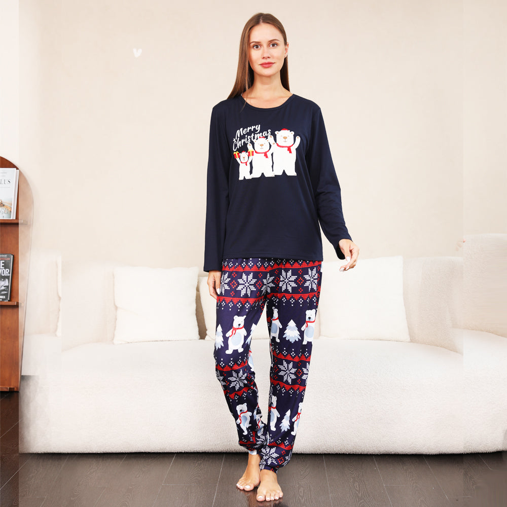 Conjunto de pijamas combinando para a família de Natal Pijama Urso Polar Azul Marinho