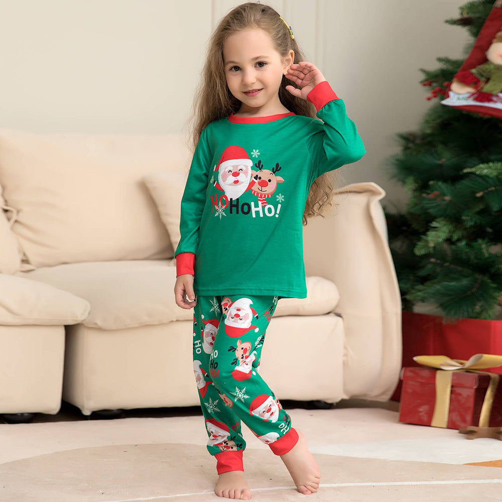 クリスマスファミリーマッチングパジャマセット グリーンサンタクロースパジャマ