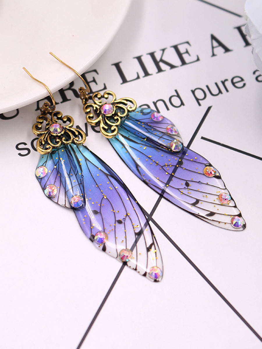 Butterfly Wing Blue Rhinestone Cicada Wing Crystal Earrings