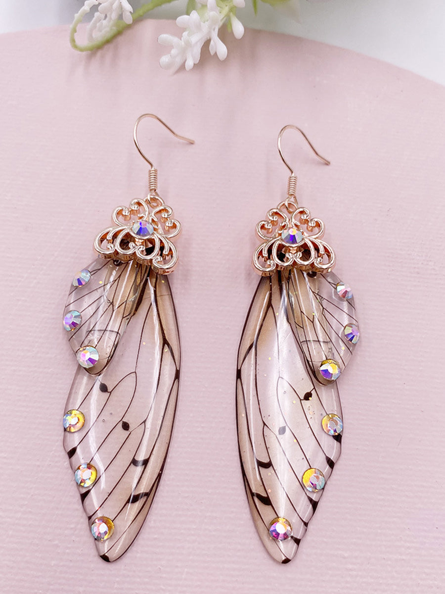 Butterfly Wing Grå Rhinestone Cicada Wing Crystal örhängen
