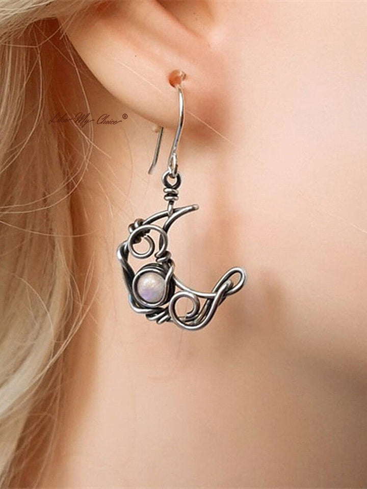 Boucles d'oreilles Boho en pierre de lune et cristal, boucles d'oreilles pendantes asymétriques, soleil et lune