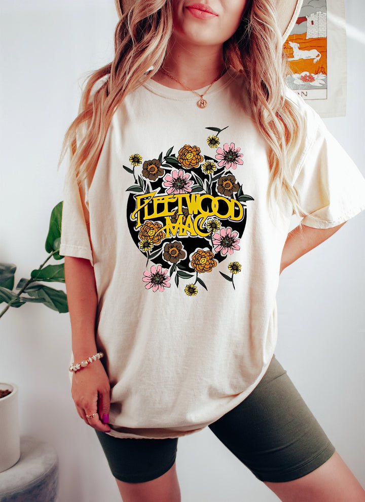Koszulka Fleetwood Mac w kwiatowy wzór w stylu retro