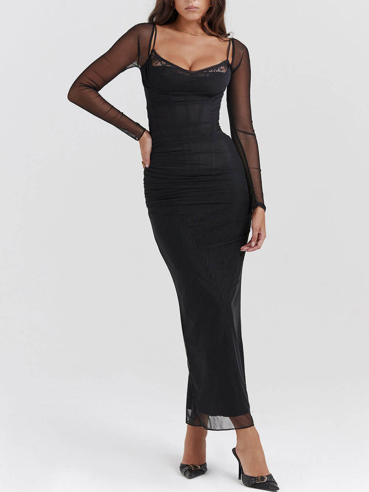 Μαύρο μάξι φόρεμα με κρεμάστρα με εξώπλατο σώμα