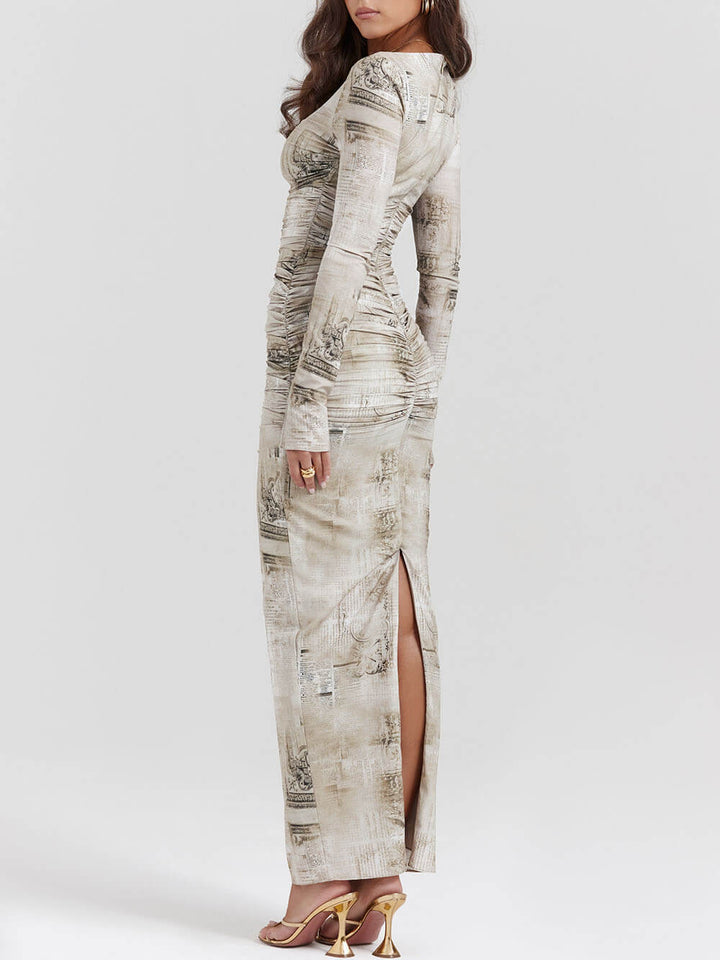 Maxi-jurk met bleke salieprint